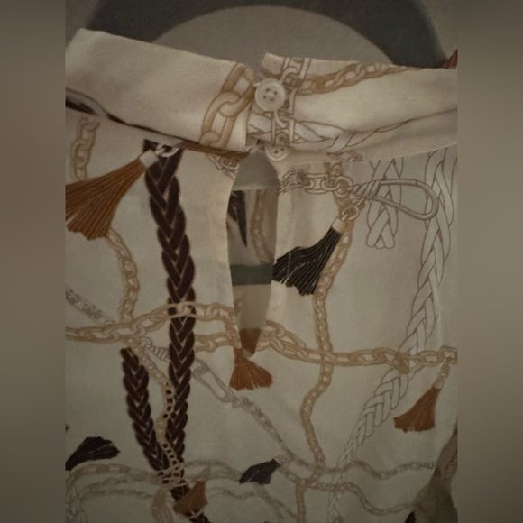 New Nine West Long Sleeve Cream Design High Neck Tie Sheer Blouse Size M - Picture 7 of 7